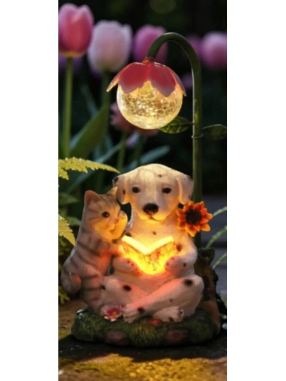 Solar Light Cat & Dog Reading Book